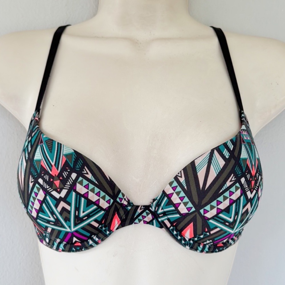 PINK Victoria’s Secret colorful neon geometric wear everywhere push up bra 32A